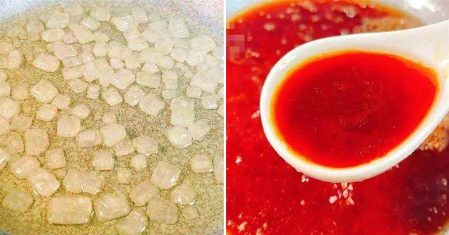 炒糖色：切記水炒和油炒的區別很大，做錯這一步，糖色不紅還發苦